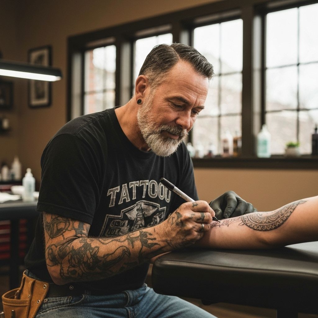Professional tattoo artist at work